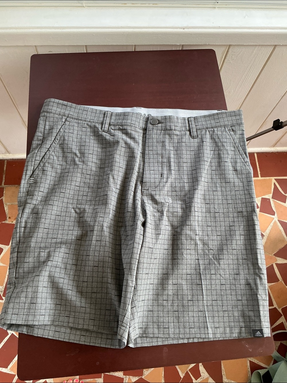 adidas Men's Gray Grid Flat-Front Shorts